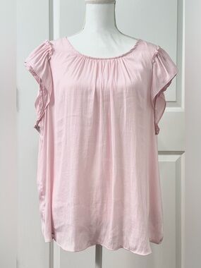 LC Lauren Conrad Pale Pink Flutter Sleeve Silky Tie Back Blouse XXL